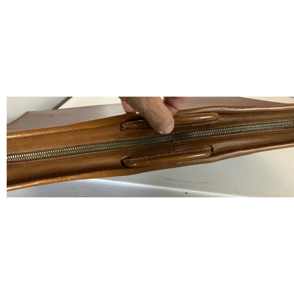 Vintage Leather Briefcase Slim Document Portfolio Brown Retractable Handle L 16